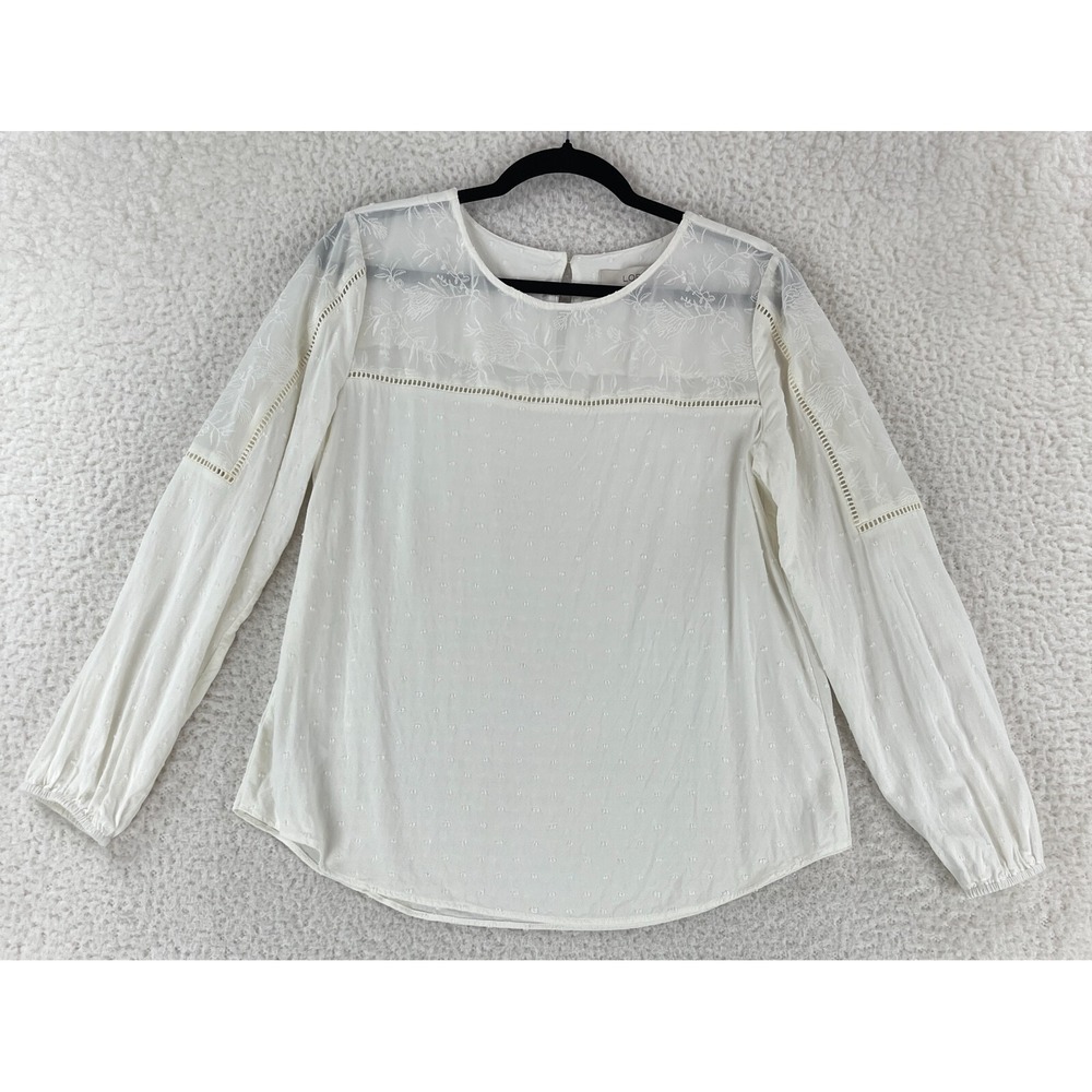 LOFT White Swiss Dot Lace Yoke Blouse
